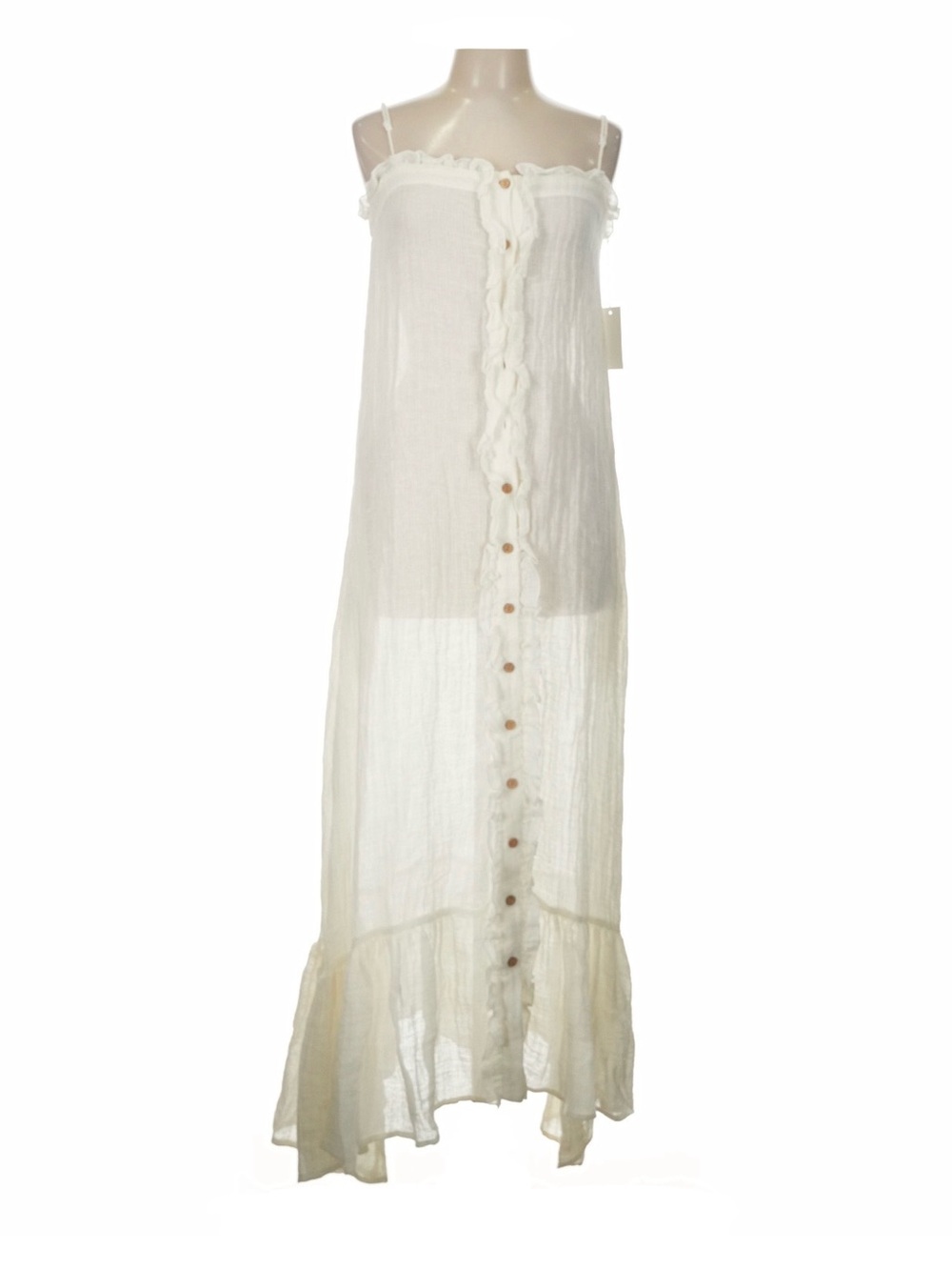Lisa Marie Fernandez Ivory Gauze Ruffle Maxi Slip Dress Cover Up Resort Wear L
